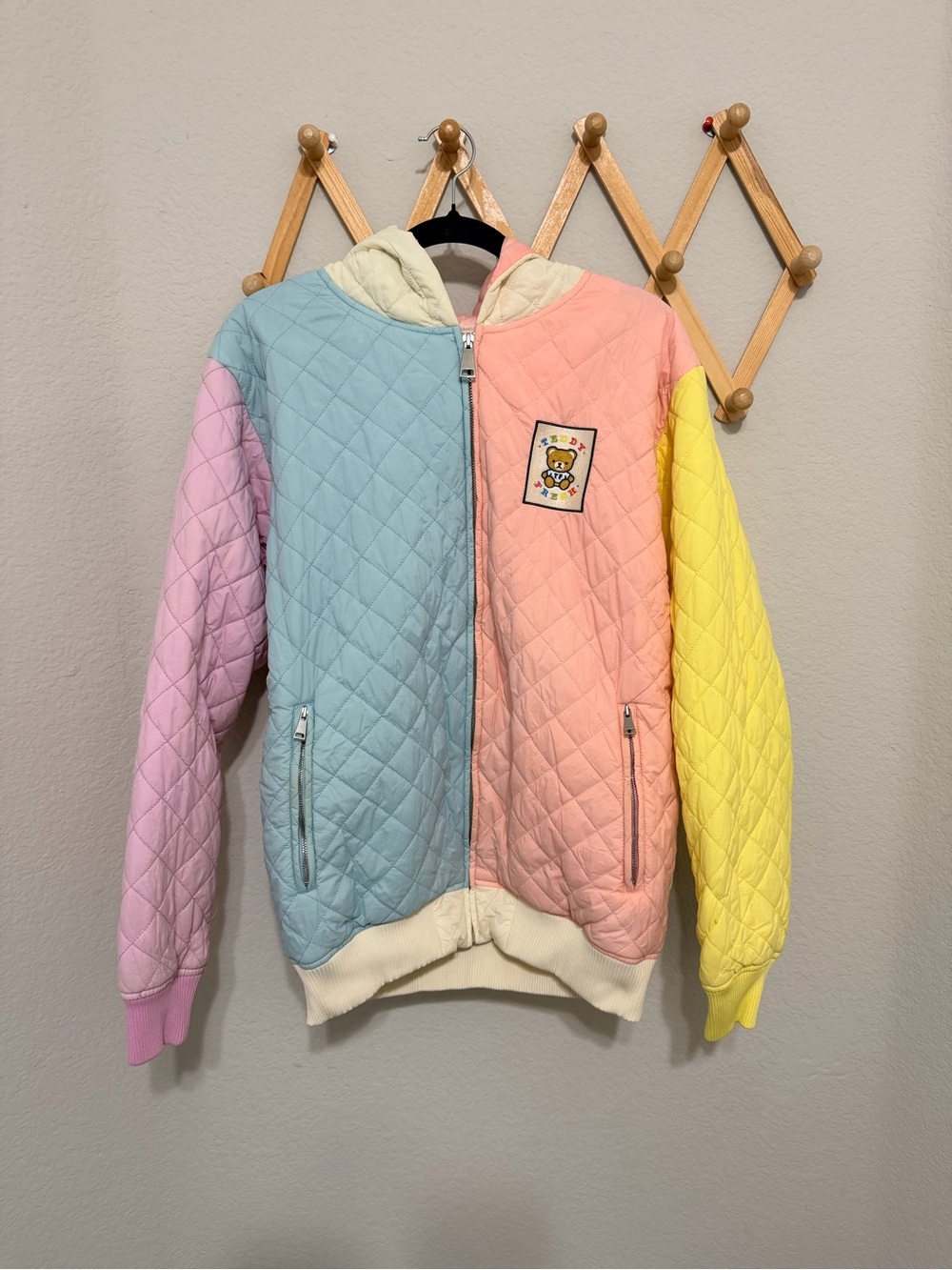 Teddy Fresh Colorblock Pastel Colors Quilted Zip Up Jacket Size Medium